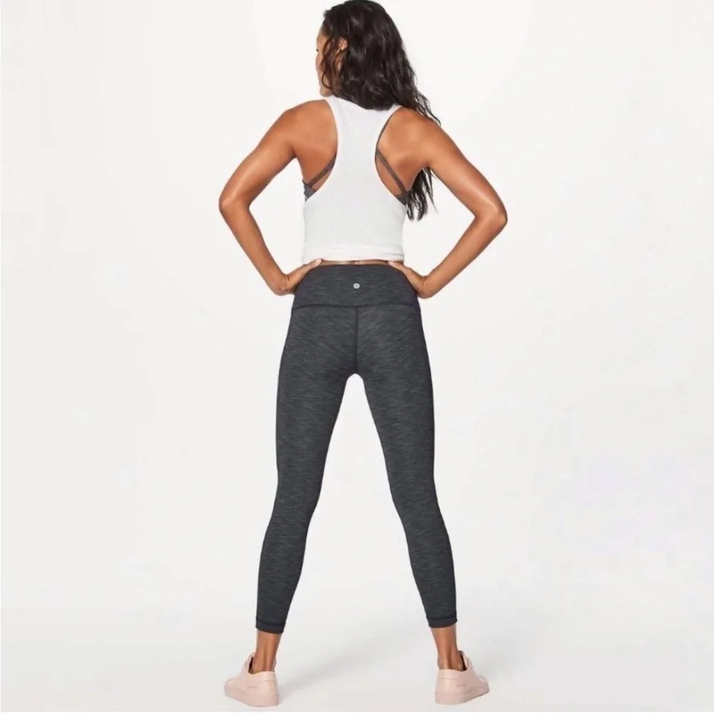 Lululemon Wunder Under Hi-Rise 7/8 Tight Heathered Black Gray Leggings Luxtreme
